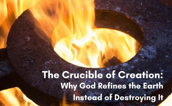 A large iron ring glowing in an open forge fire, with the title "The Crucible of Creation: Why God Refines the Earth Instead of Destroying It" overlaid in white text.