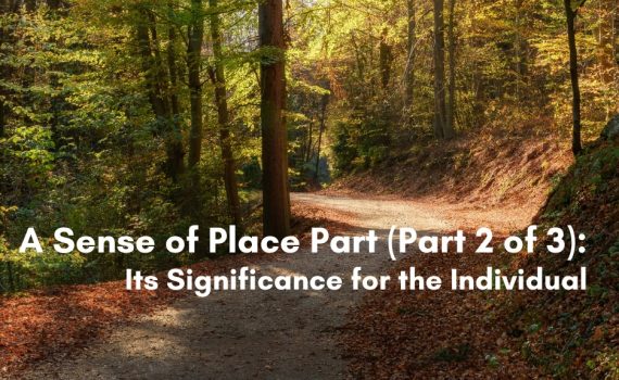 A sunlit dirt path winding through an autumn forest with fallen leaves, illustrating the second part of a series on the personal significance of a sense of place